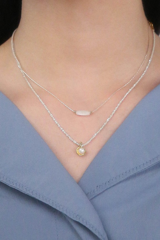 Baked Alaska - 목걸이 - White Moonstone & 14k,18k Gold Combi Necklace