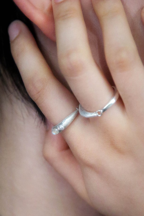 Baked Alaska - 반지 - B-link Sparkle Combi Ring - moonstone & pearl