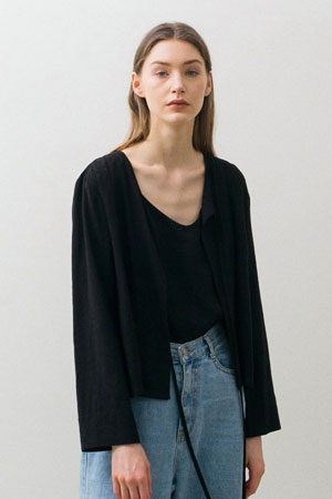 Linen Shirring Cardigan - Black