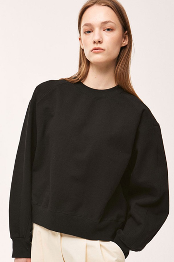 NONLOCAL - 스웻셔츠 - Rib Block Crop Sweatshirt - Black