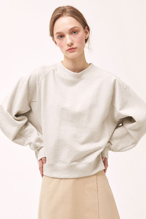 NONLOCAL - 스웻셔츠 - Rib Block Crop Sweatshirt - Oatmeal