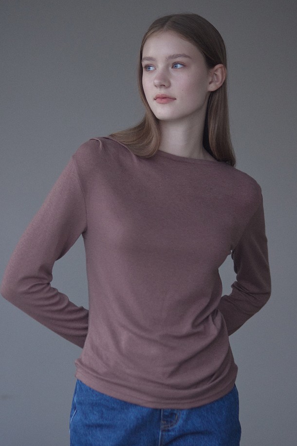 NONLOCAL - 긴소매 티셔츠 - Wool-tencel Drape T-shirt - Brown