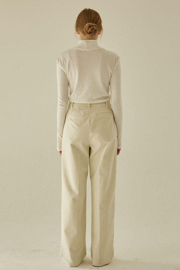 NONLOCAL - 롱/미디팬츠 - Flat Corduroy Two-tuck Pants - Oatmeal