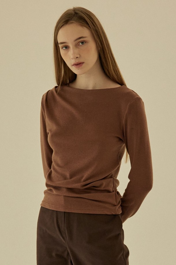 NONLOCAL - 긴소매 티셔츠 - Wool-tencel Drape T-shirt - Brown