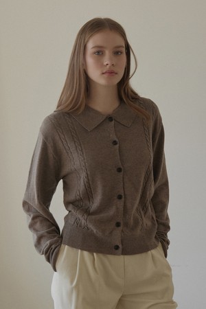 Cabled Collar Crop Cardigan - Pine Wood