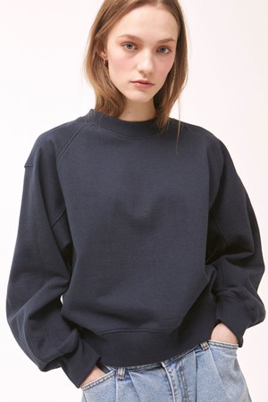 Rib Block Crop Sweatshirt - Navy