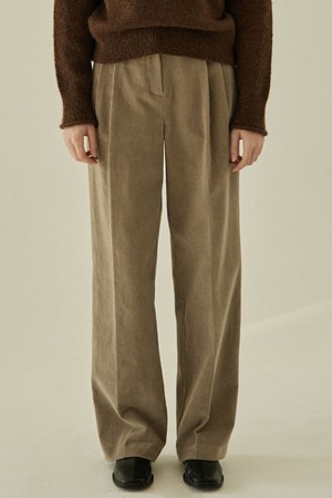 Flat Corduroy Two-tuck Pants - Taupe