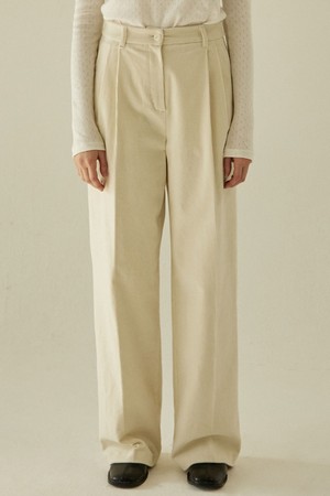 Flat Corduroy Two-tuck Pants - Oatmeal