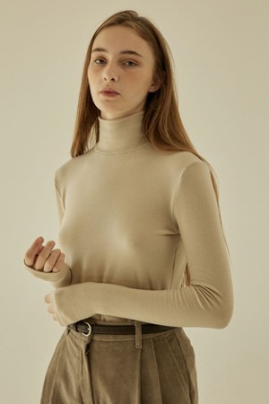 Wool-tencel Blend Turtleneck - Beige