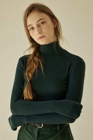 Wool-tencel Blend Turtleneck - Deep Forest