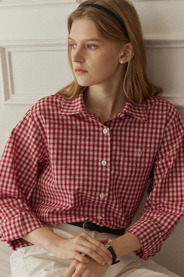 NONLOCAL - 블라우스 - French Check Shirt - Red