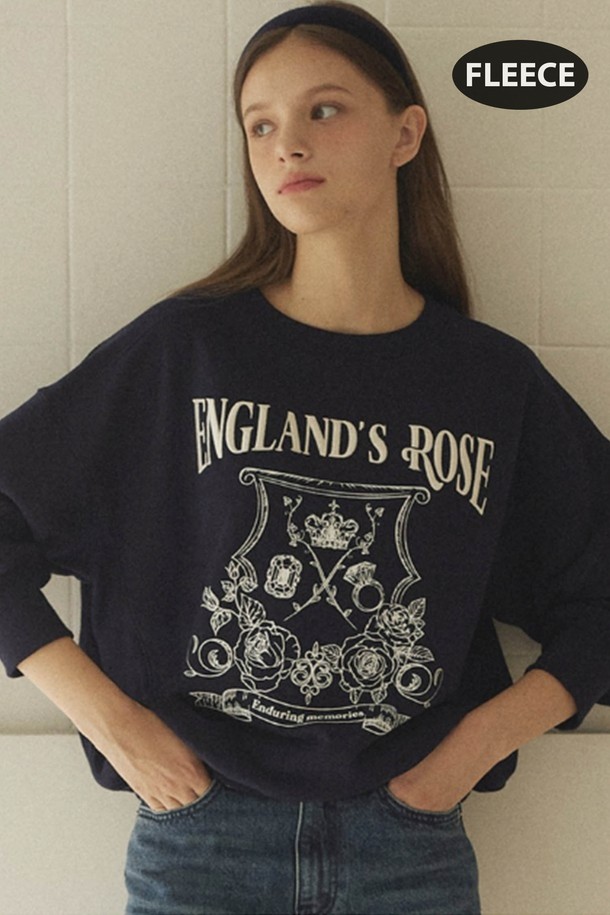 NONLOCAL - 스웻셔츠 - Rose Emblem embroidery Sweatshirt - Navy