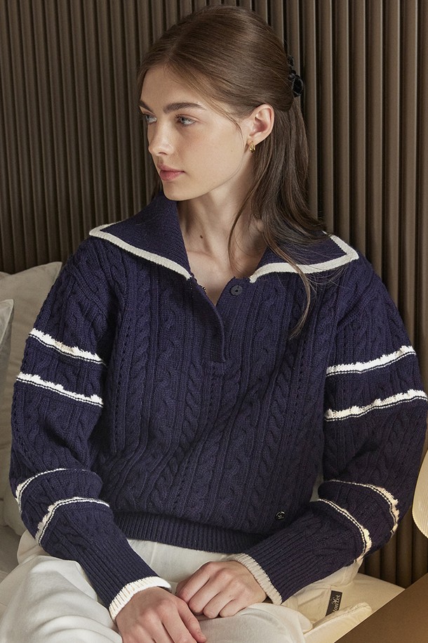 NONLOCAL - 스웨터 - Mary Collar Knit - Navy