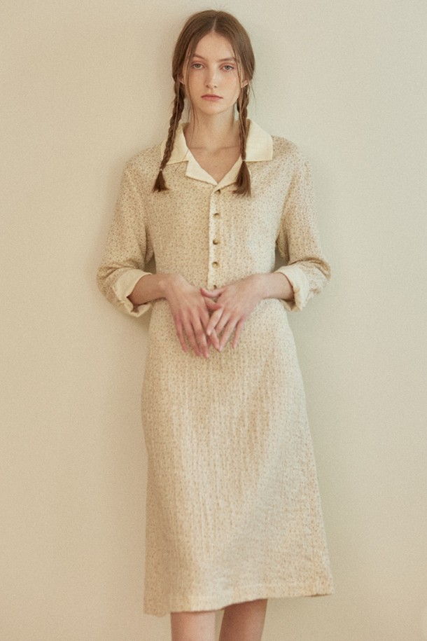 NONLOCAL - 긴소매 원피스 - Floral Collar Dress 2 Color