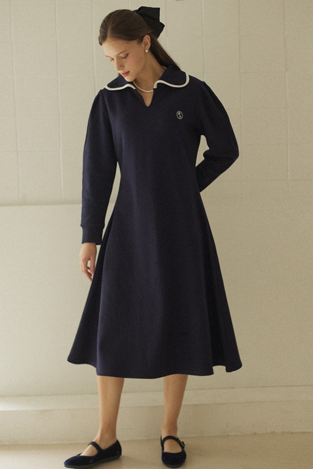 NONLOCAL - 긴소매 원피스 - Rose Wappen Dress - Navy