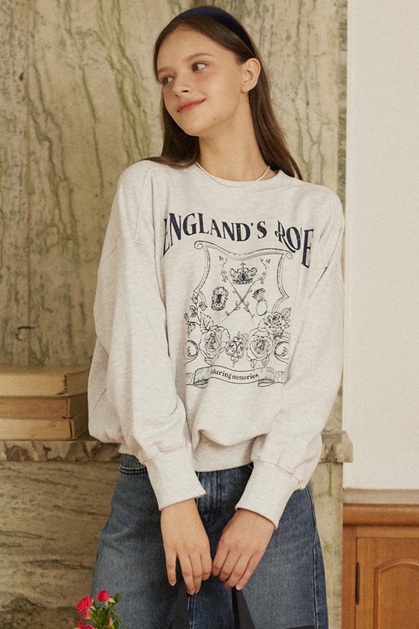 NONLOCAL - 긴소매 티셔츠 - Rose Emblem Sweatshirt - Light Grey