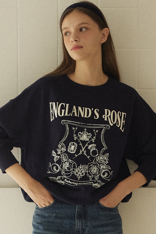 NONLOCAL - 스웻셔츠 - Rose Emblem embroidery Sweatshirt - Navy