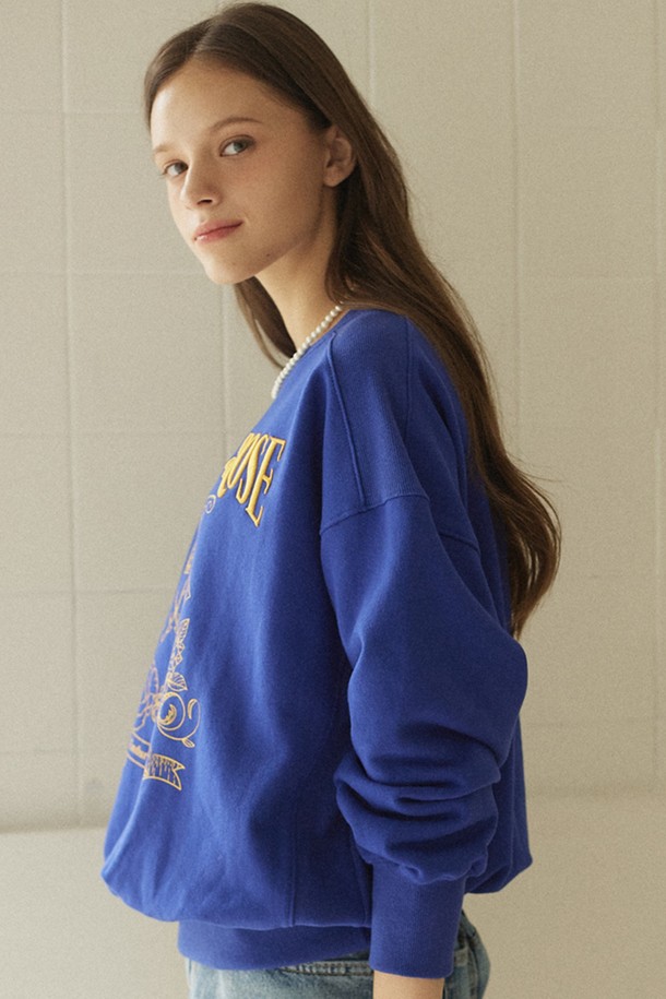 NONLOCAL - 스웻셔츠 - Rose Emblem embroidery Sweatshirt - Blue