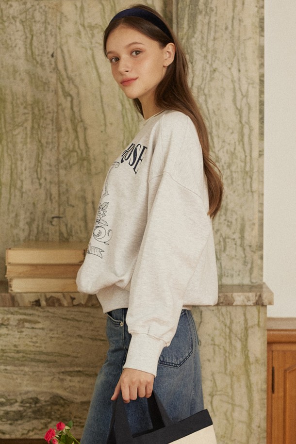 NONLOCAL - 긴소매 티셔츠 - Rose Emblem Sweatshirt - Light Grey