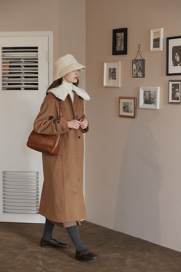 NONLOCAL - 코트 - Shearing Collar Balmacaan Coat - Camel