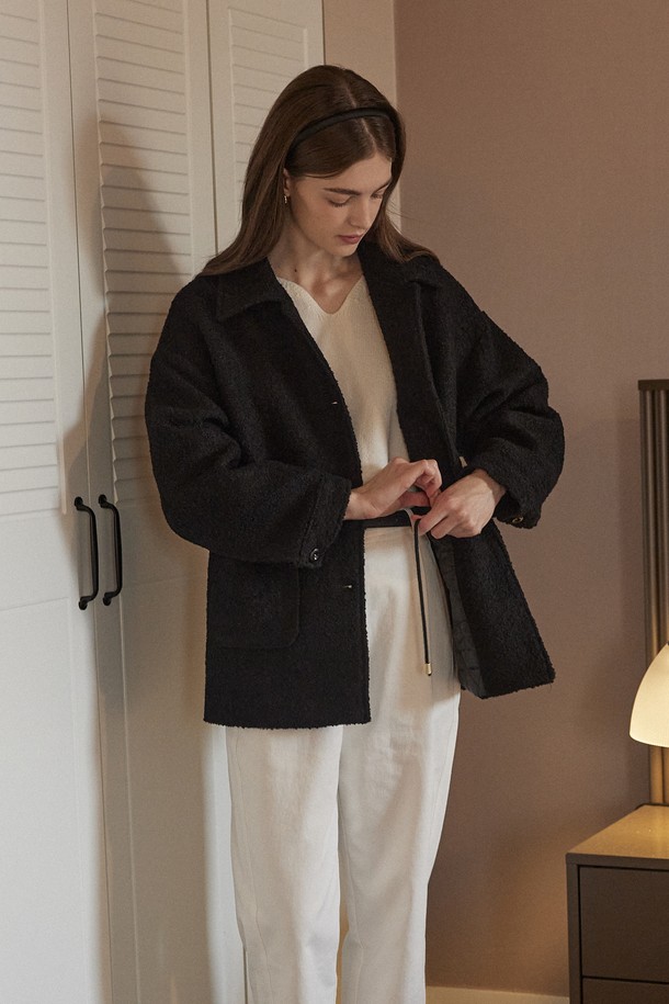 NONLOCAL - 코트 - Boucle Wool Half Coat - Black