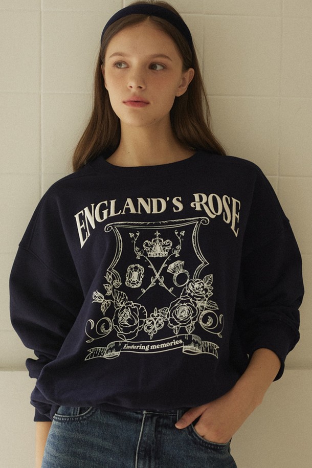 NONLOCAL - 스웻셔츠 - Rose Emblem embroidery Sweatshirt - Navy