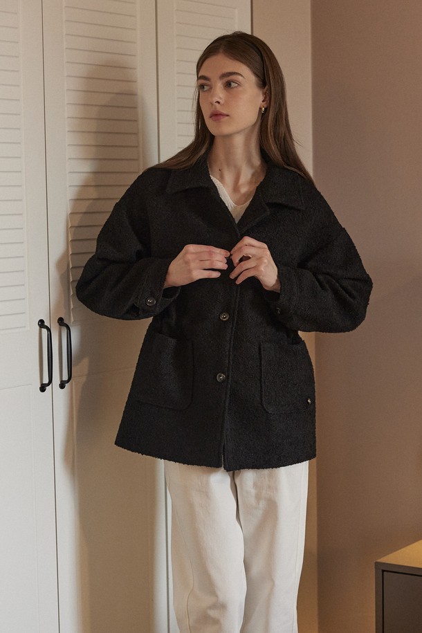 NONLOCAL - 코트 - Boucle Wool Half Coat - Black