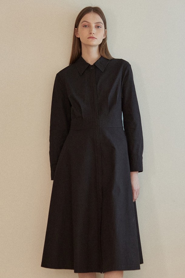 NONLOCAL - 긴소매 원피스 - Waist Line Shirt Dress - Black