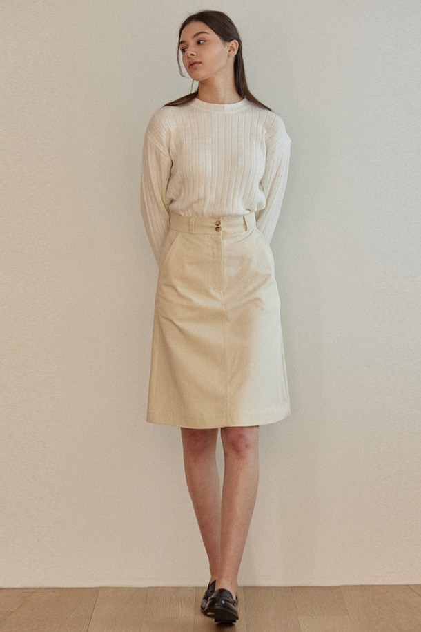 NONLOCAL - 미디스커트 - Two-buttons A-line Skirt 2 Color