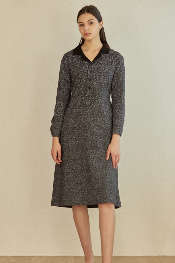 NONLOCAL - 긴소매 원피스 - Floral Collar Dress 2 Color