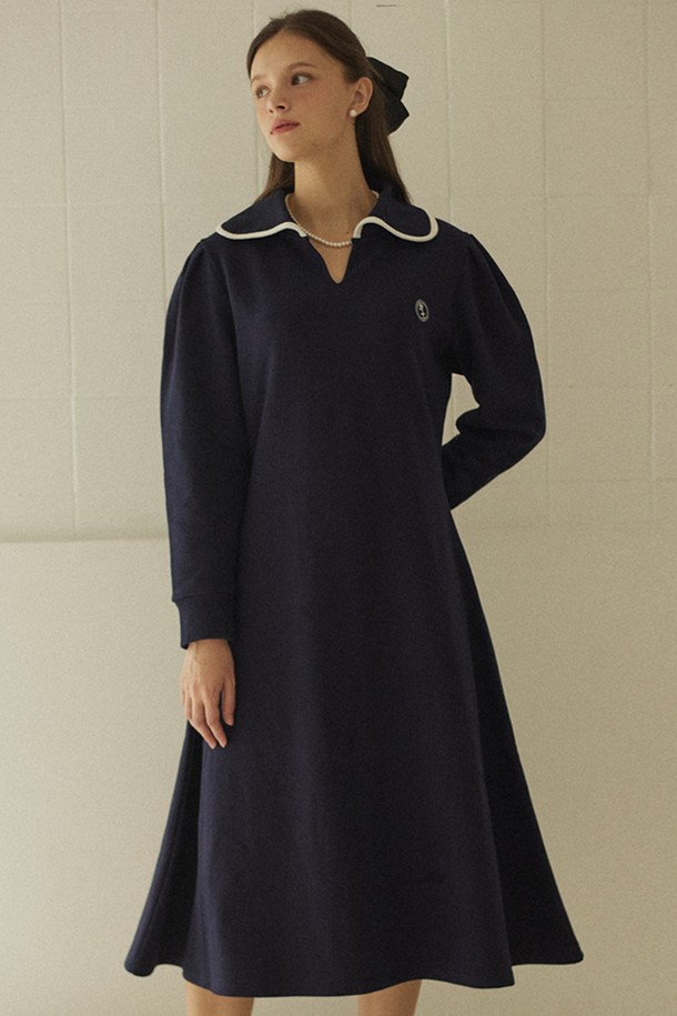 NONLOCAL - 긴소매 원피스 - Rose Wappen Dress - Navy