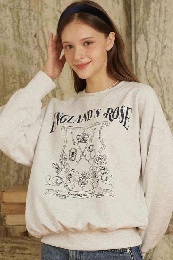 NONLOCAL - 긴소매 티셔츠 - Rose Emblem Sweatshirt - Light Grey