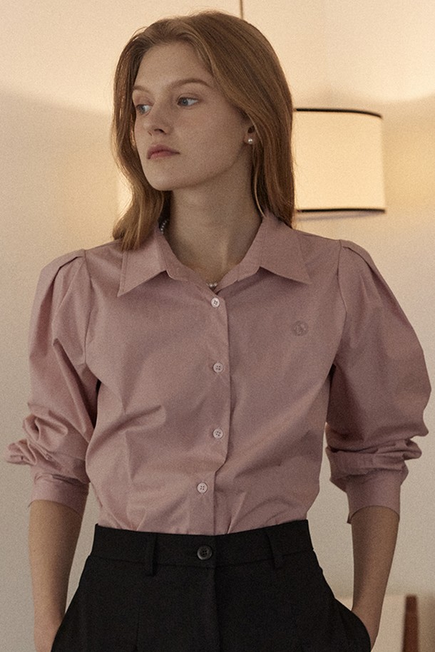 NONLOCAL - 블라우스 - Puff Sleeve Logo Blouse - Pink