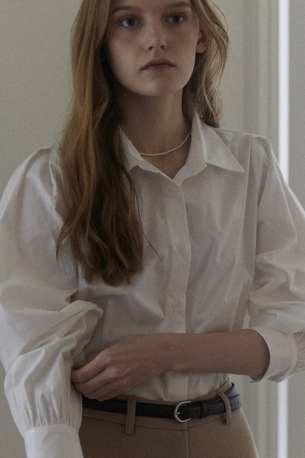 NONLOCAL - 블라우스 - Puff Sleeve Logo Blouse - White