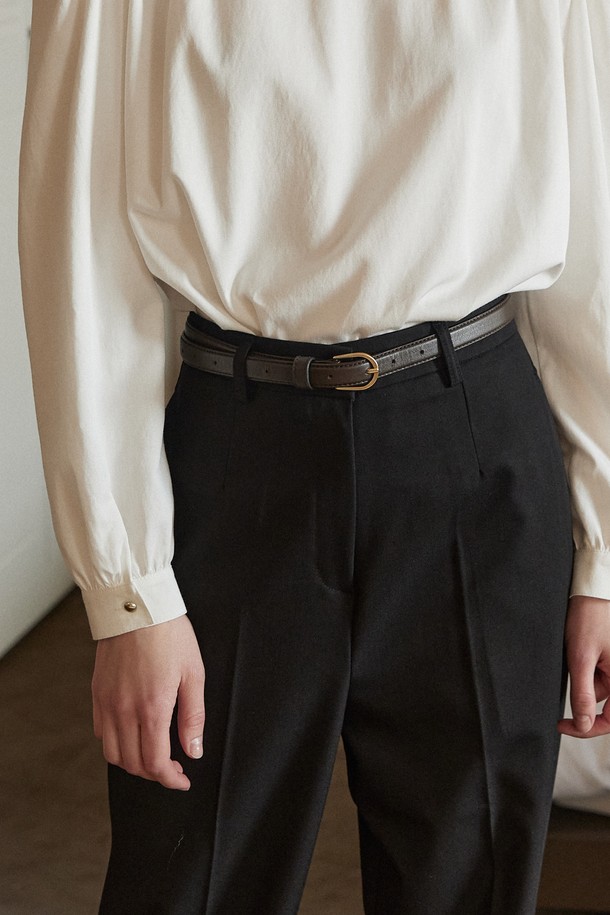 NONLOCAL - 벨트 - Goldish Leather Slim Belt - Brown