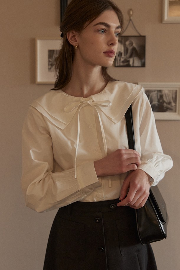 NONLOCAL - 블라우스 - Double collar ribbon blouse - Off White