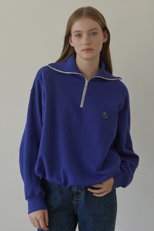 Rose Wappen Rib Block Half Zip-up Sweatshirt - Blue