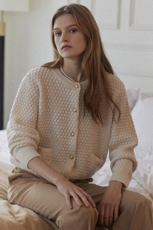 Tweed Goldish Knit Cardigan - Ivory