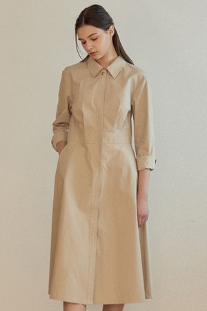 Waist Line Shirt Dress - Beige