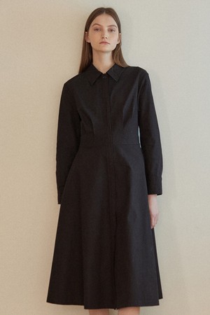 Waist Line Shirt Dress - Black