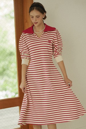 Rose Wappen Stripe Dress - Red