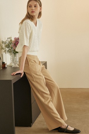 High Waist Loose-fit Pants - Beige