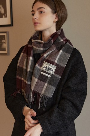 Daily check wool muffler - Burgundy Check