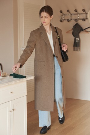 Classic herringbone Coat - Brown