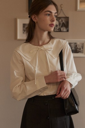 Double collar ribbon blouse - Off White