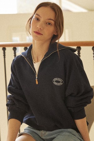 Logo Rib Block Half Zip-up Sweatshirt - Navy