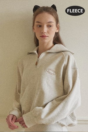 Logo Rib Block Half Zip-up Sweatshirt - Oatmeal