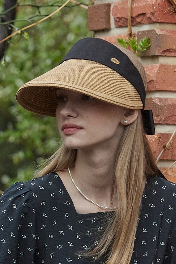 NONLOCAL - 모자 - Goldish Raphia Hat - Black