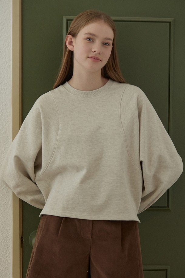 NONLOCAL - 스웻셔츠 - Curved Line Sweatshirt - Oatmeal