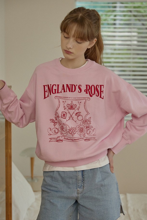 NONLOCAL - 스웻셔츠 - Rose Emblem embroidery Sweatshirt - Pink